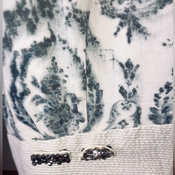 MAX MARA Rare White & Blue Floral Dress W/Crystal Detailing - Beautiful! - Picture 11 of 13